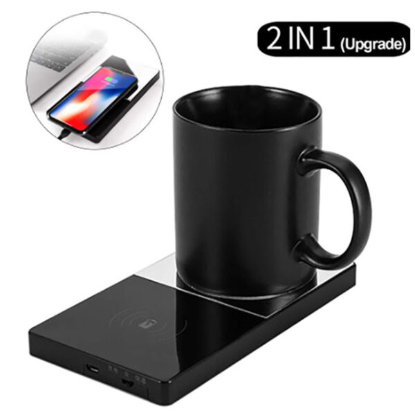 2 In 1 Heating Mug Cup Warmer Electric Wireless Charger For Home Office Coffee Milk - Image 5