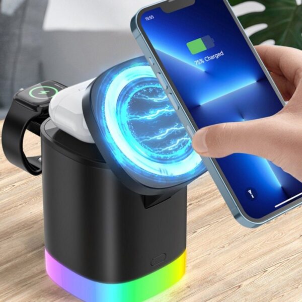 3 In 1 Magnetic Wireless Fast Charger For Smart Phone RGB Ambient Light Charging Station For Airpods IWatch - Image 6