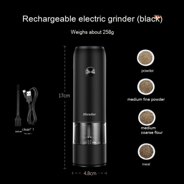 Rechargeable Electric Pepper And Salt Grinder Set One-Handed No Battery Needed Automatic Grinder With Adjustable Coarseness LED Light Refillable - Image 3