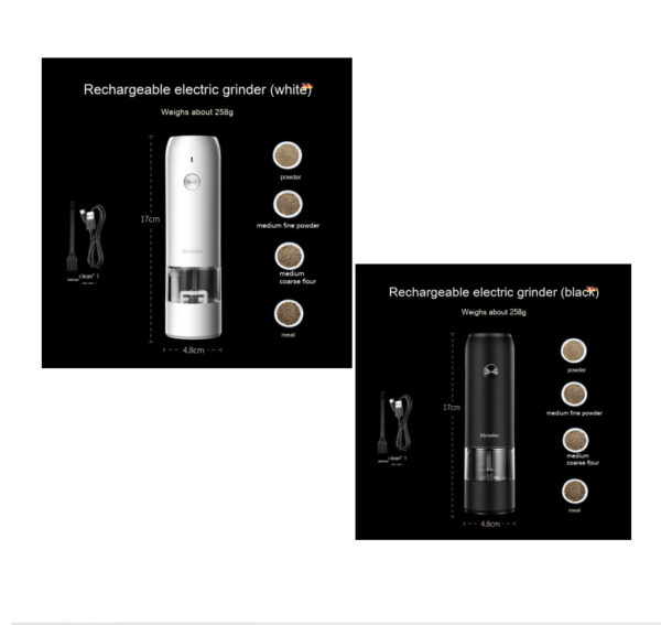 Rechargeable Electric Pepper And Salt Grinder Set One-Handed No Battery Needed Automatic Grinder With Adjustable Coarseness LED Light Refillable - Image 4